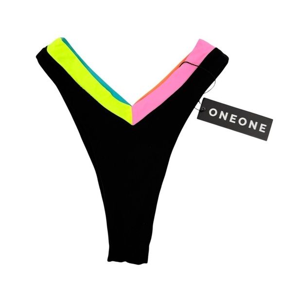 ONEONE Swimwear Jesse Swim Cheeky Bikini Bottom in Nassau Colorblock Black XS - Picture 3 of 13